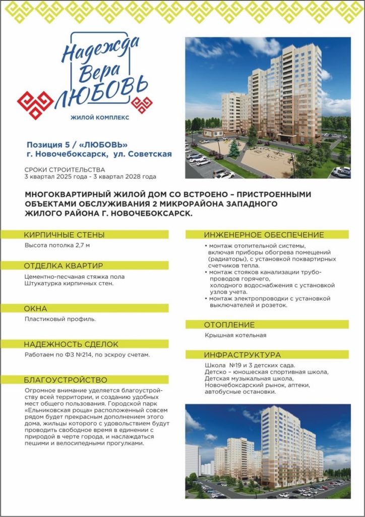Сердце Новочебоксарска: Жилой комплекс «Надежда Вера Любовь» от легендарного застройщика